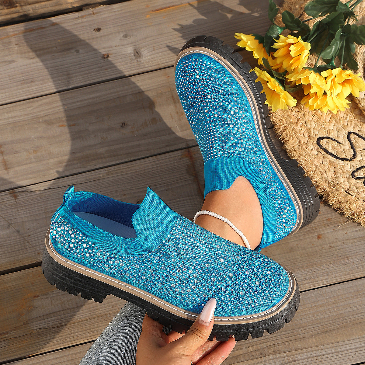 Sneakers casual féminins en Strass-Embelled Stretchy