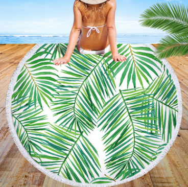 Serviette de plage ronde Feuille de palmiers Serviette de plage Feuille de palmiers Serviette de plage Coussin de châle Microfibre
