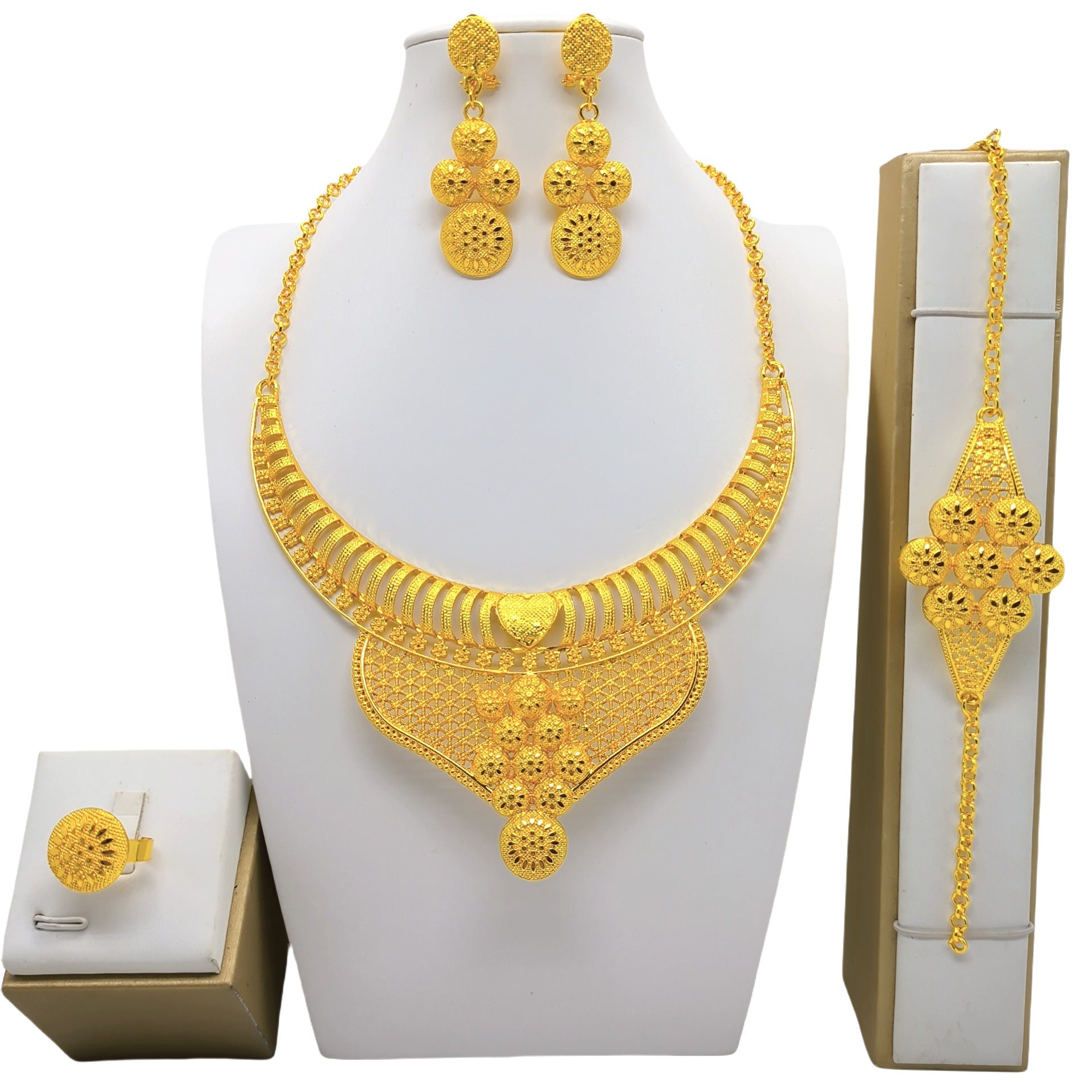 Bijoux en or 24K Collier Bracelet Boucles d'oreilles Ensemble de quatre pièces