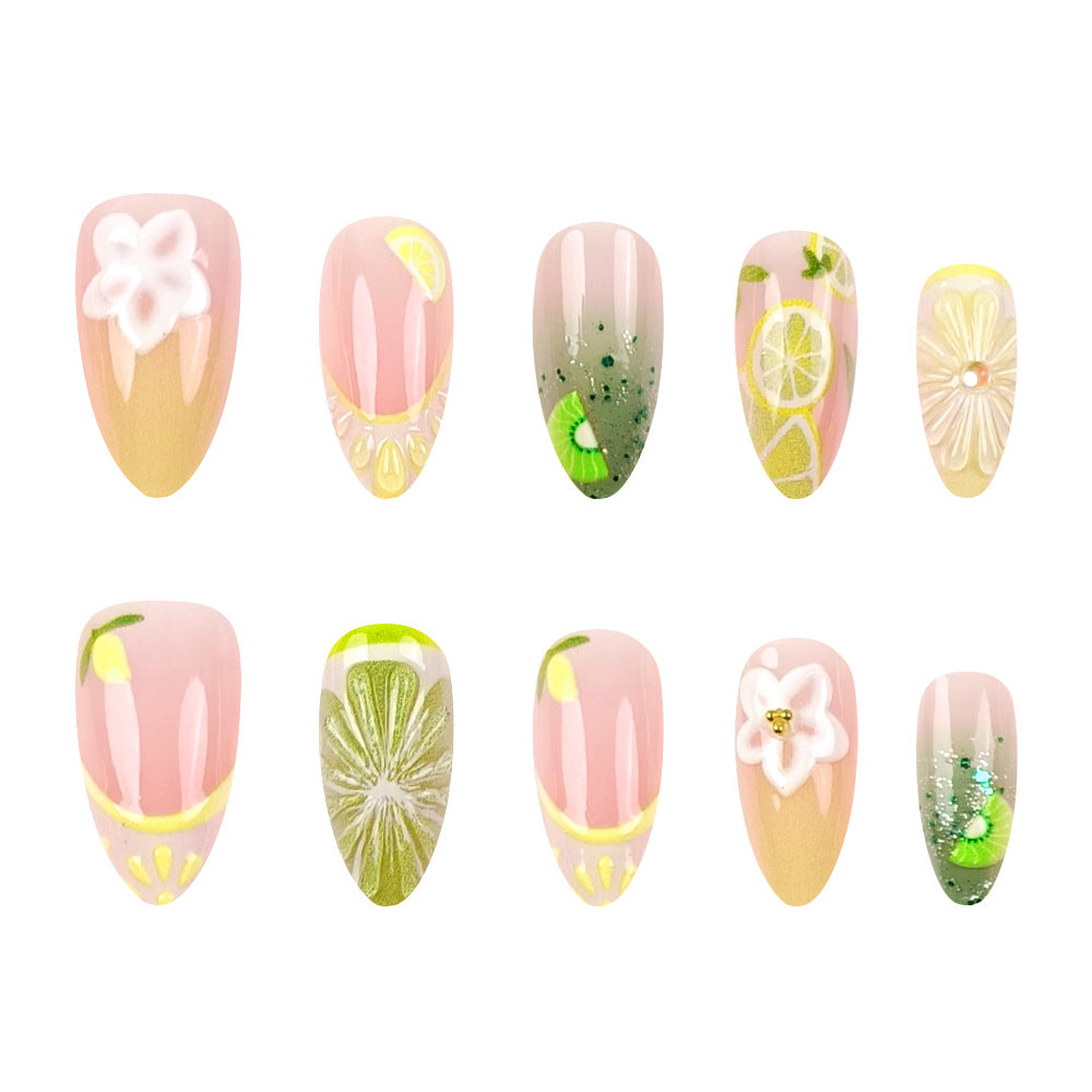 Stickers 24 pièces de ongles acryliques en forme d'amande courte avec bords blancs