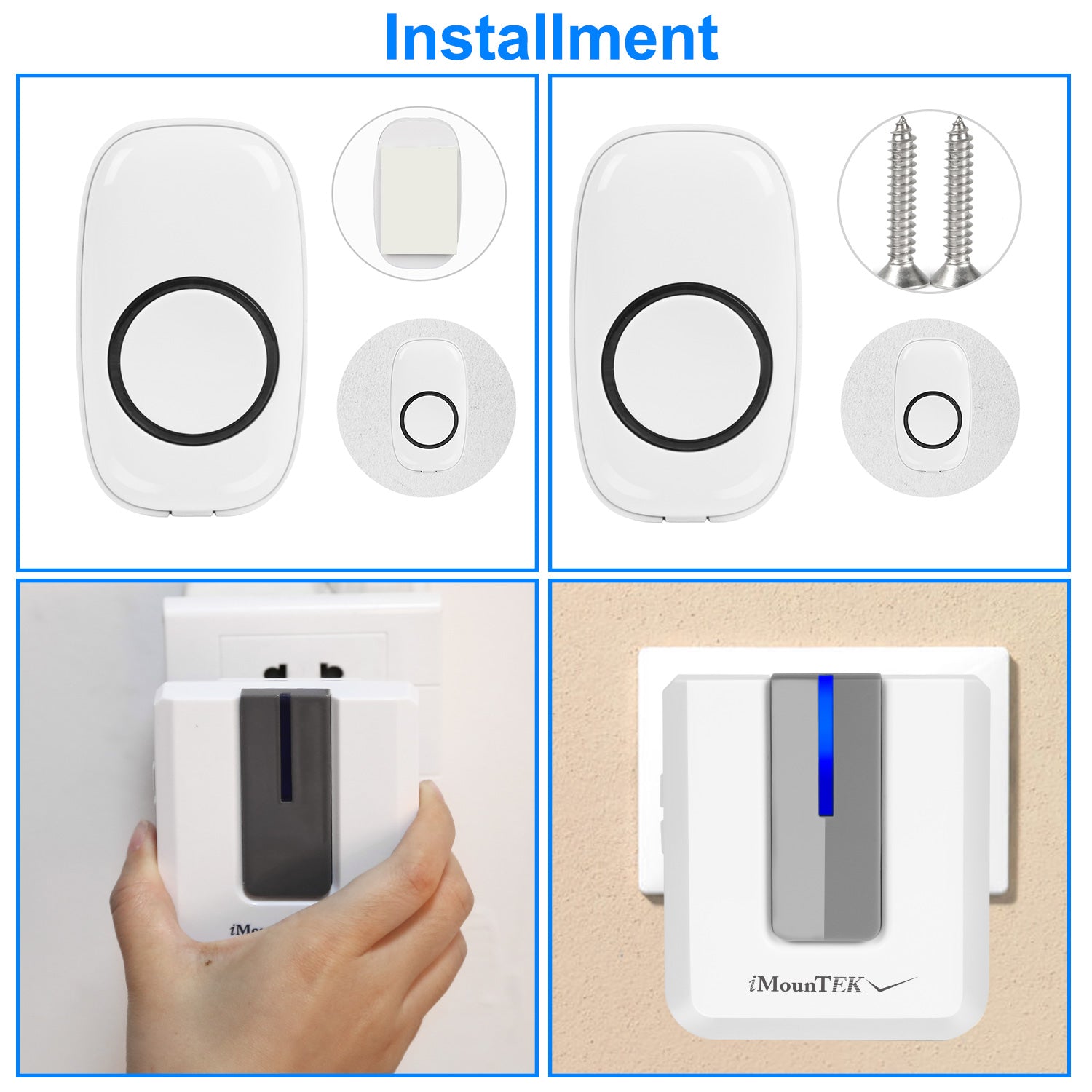Sonnettes de porte sans fil Bagues 1 Mille FT Gamme de fonctionnement IP44 Porte étanche Chime avec 1 P