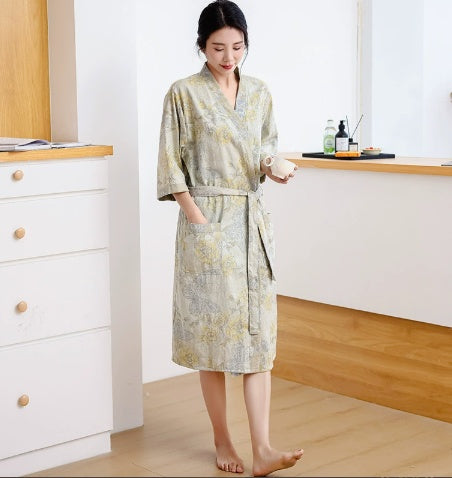 Coton Double couche Gauze peignoir mince pyjama d'été Lunettes de nuit