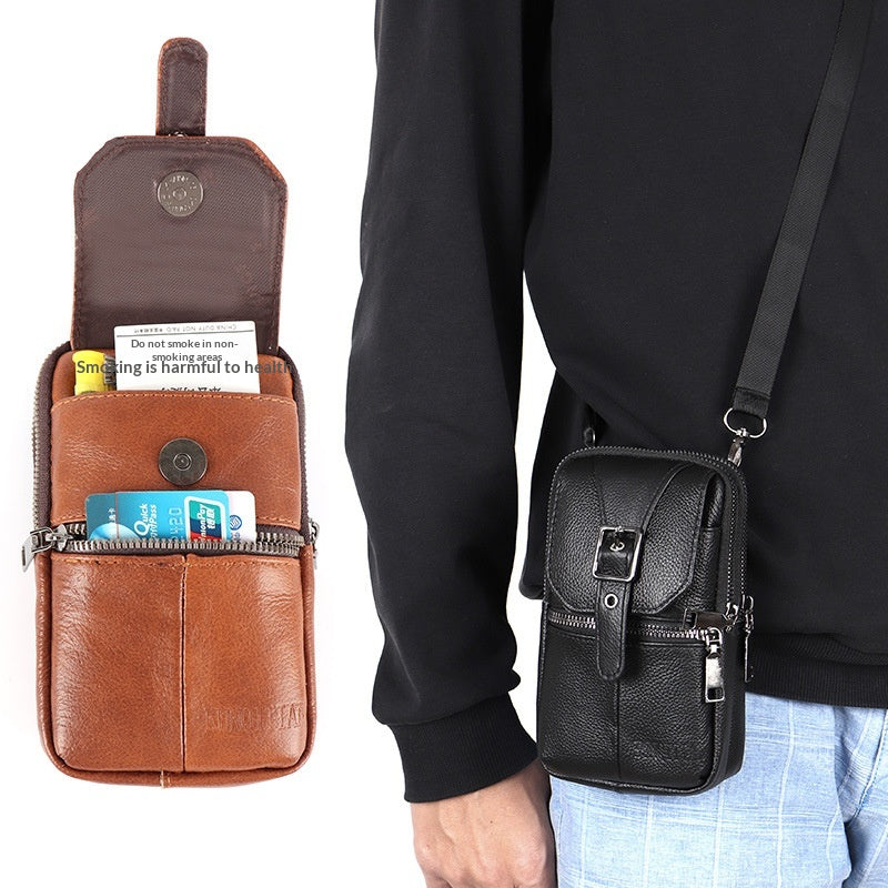 Véritable sac de téléphone multifonction en cuir attaché à la ceinture pour hommes