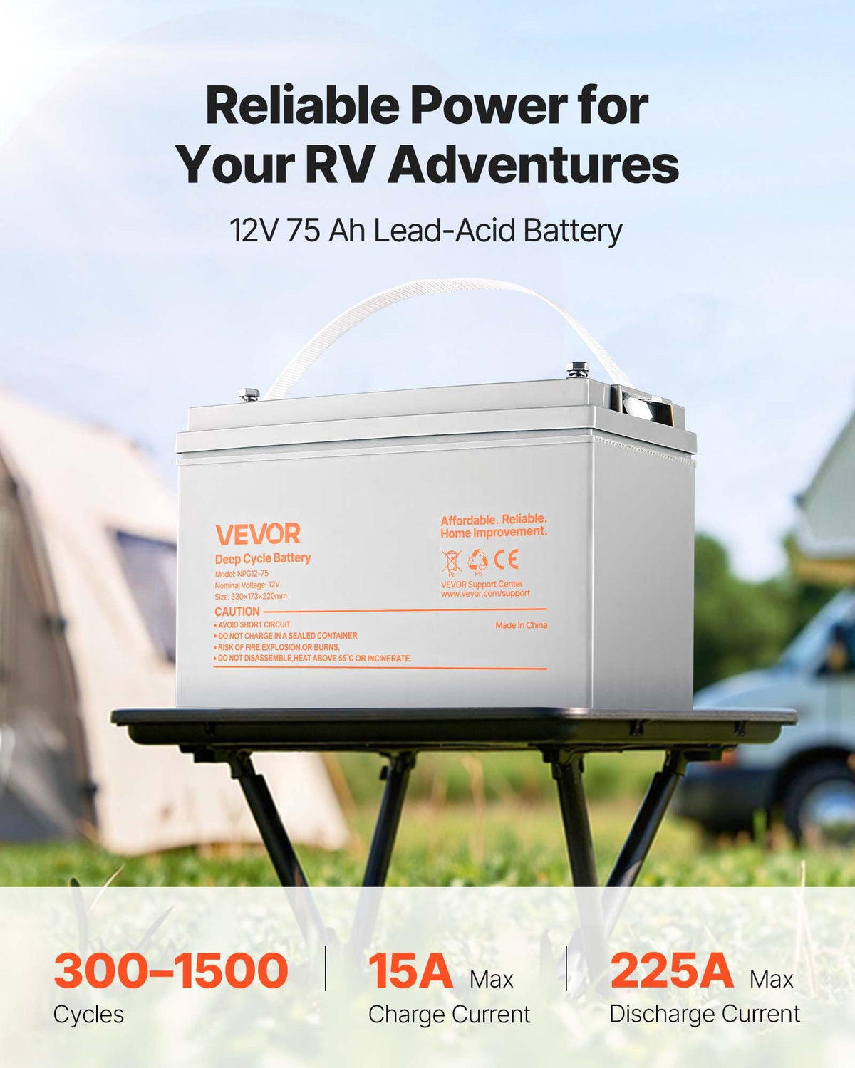 12V 75Ah Sealed AGM Deep Cycle Rechargeable Acid Mobility Battery