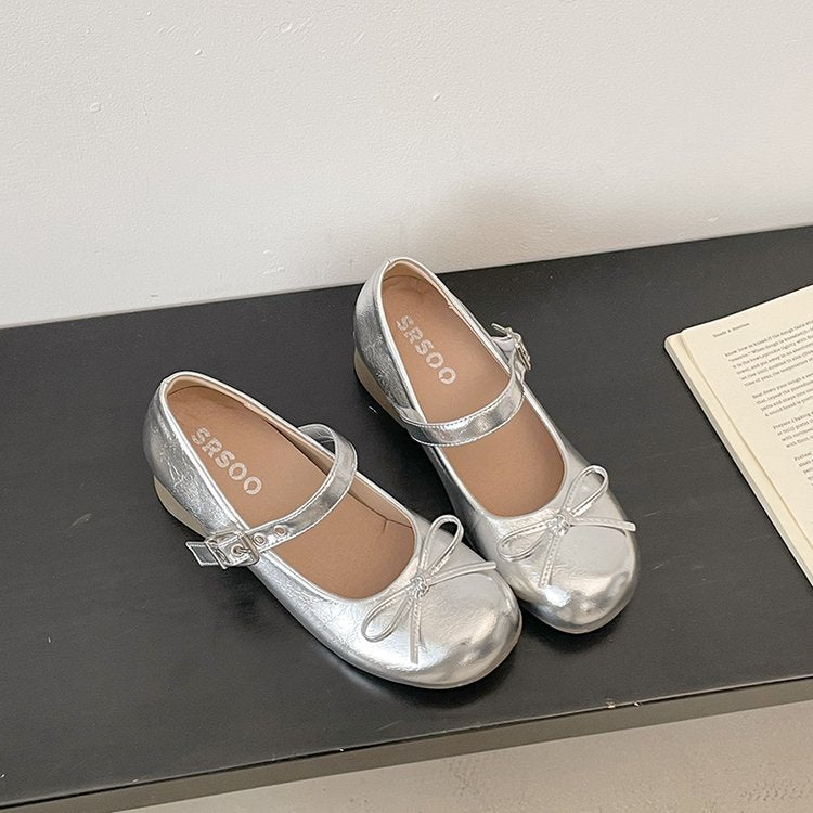Women's Ballet Style Round Toe Bow Shallow Vamp Mary Jane Shoes