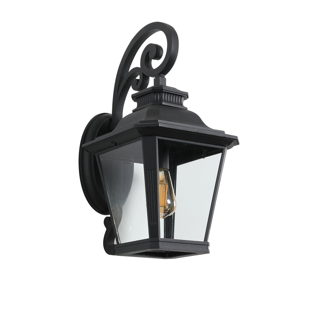 21"(H) 1-paquet de lumière de lanterne de mur extérieur – Vintage métal noir et verre clair avec D
