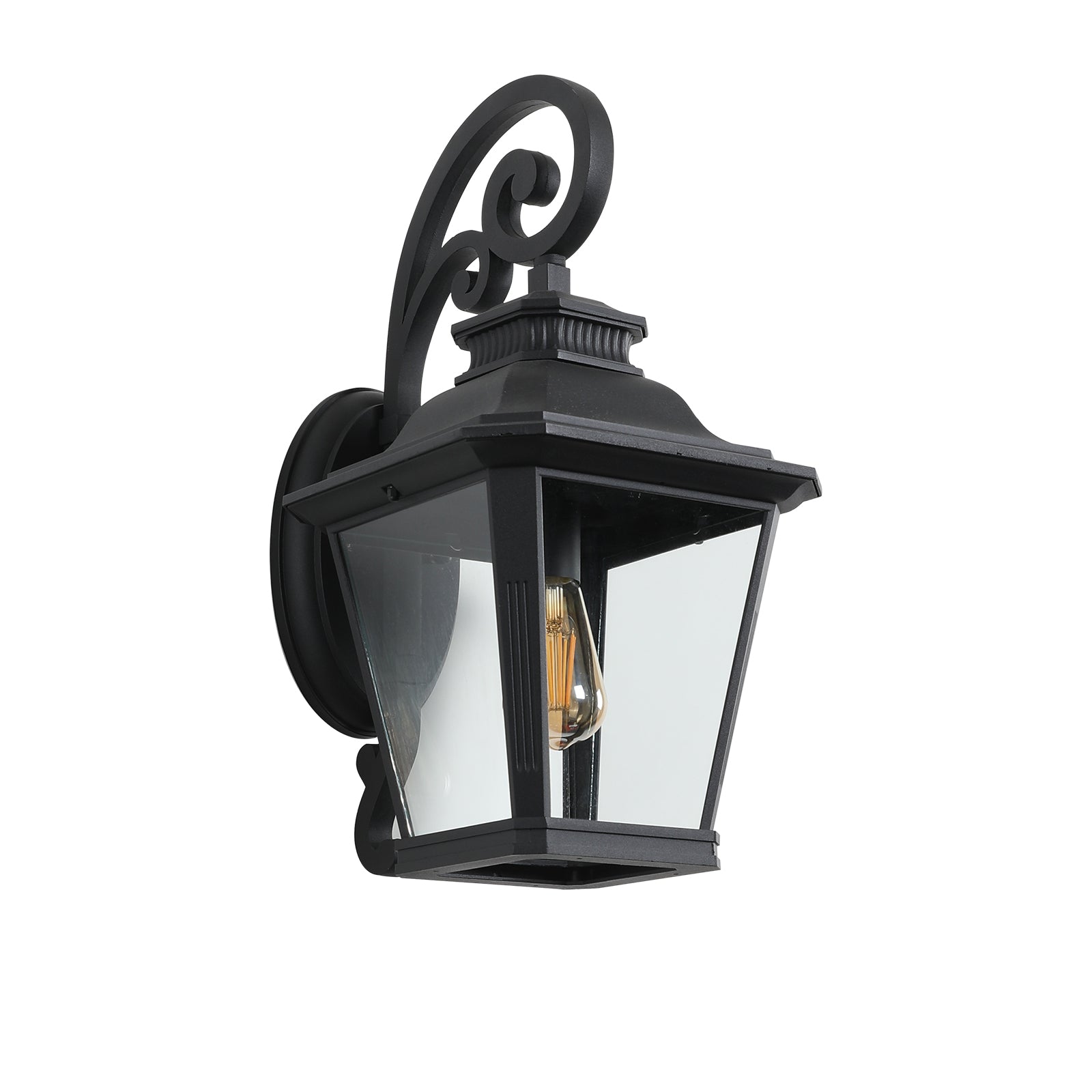 21"(H) 1-paquet de lumière de lanterne de mur extérieur – Vintage métal noir et verre clair avec D