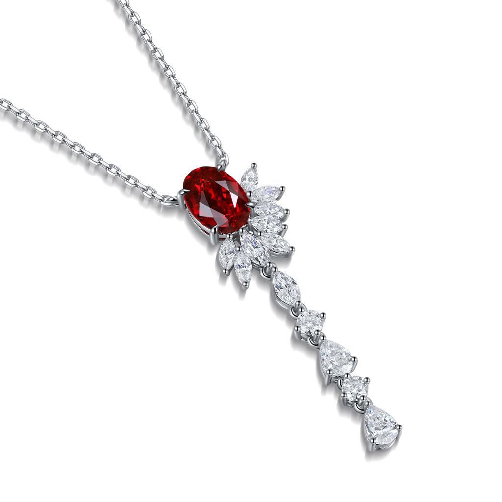 S925 Argent 4.3g Ruby Paraiba Lariat Collier créé en laboratoire