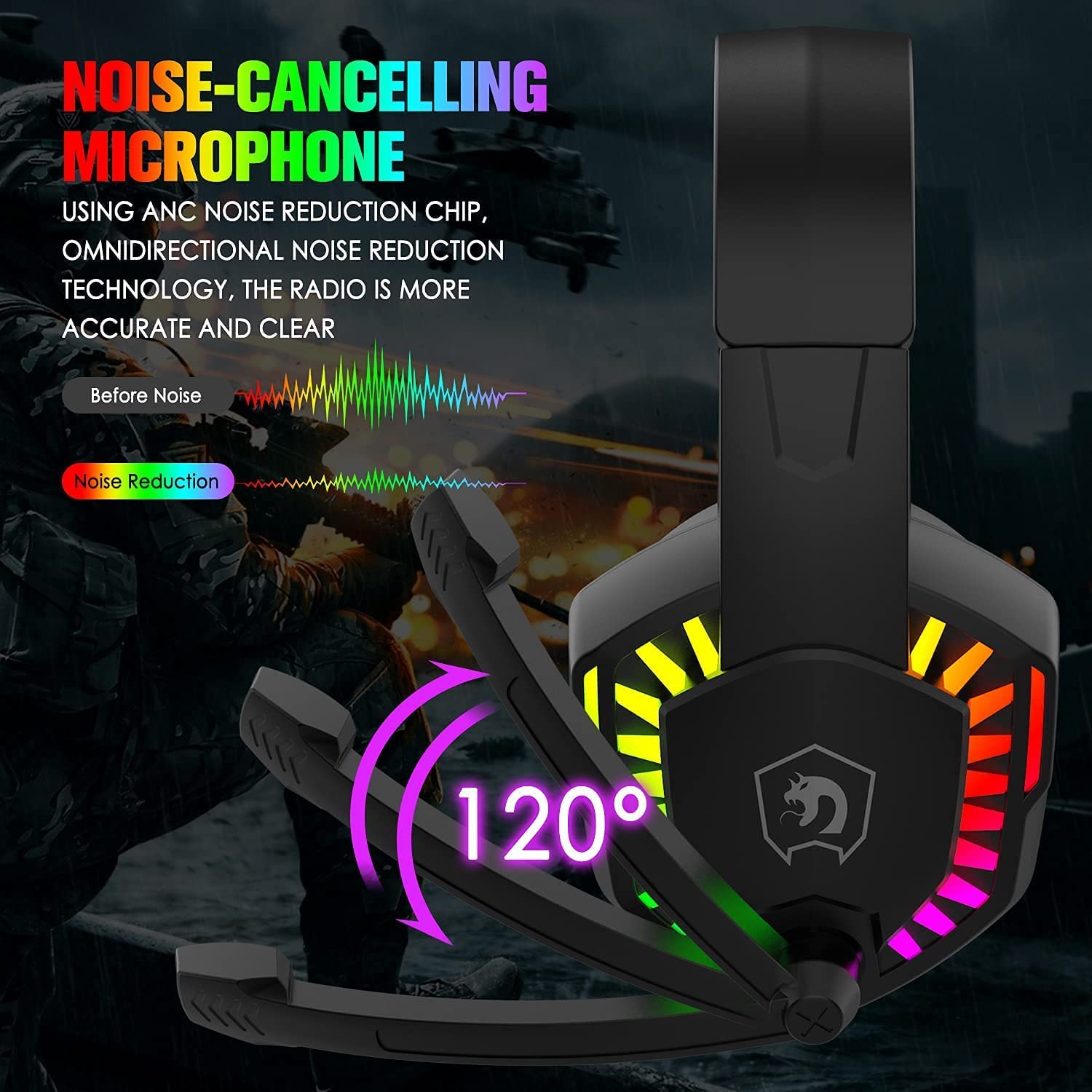 Casque de jeu filaire avec rétroéclairage Rainbow RGB son stéréo rétractable pour PS4