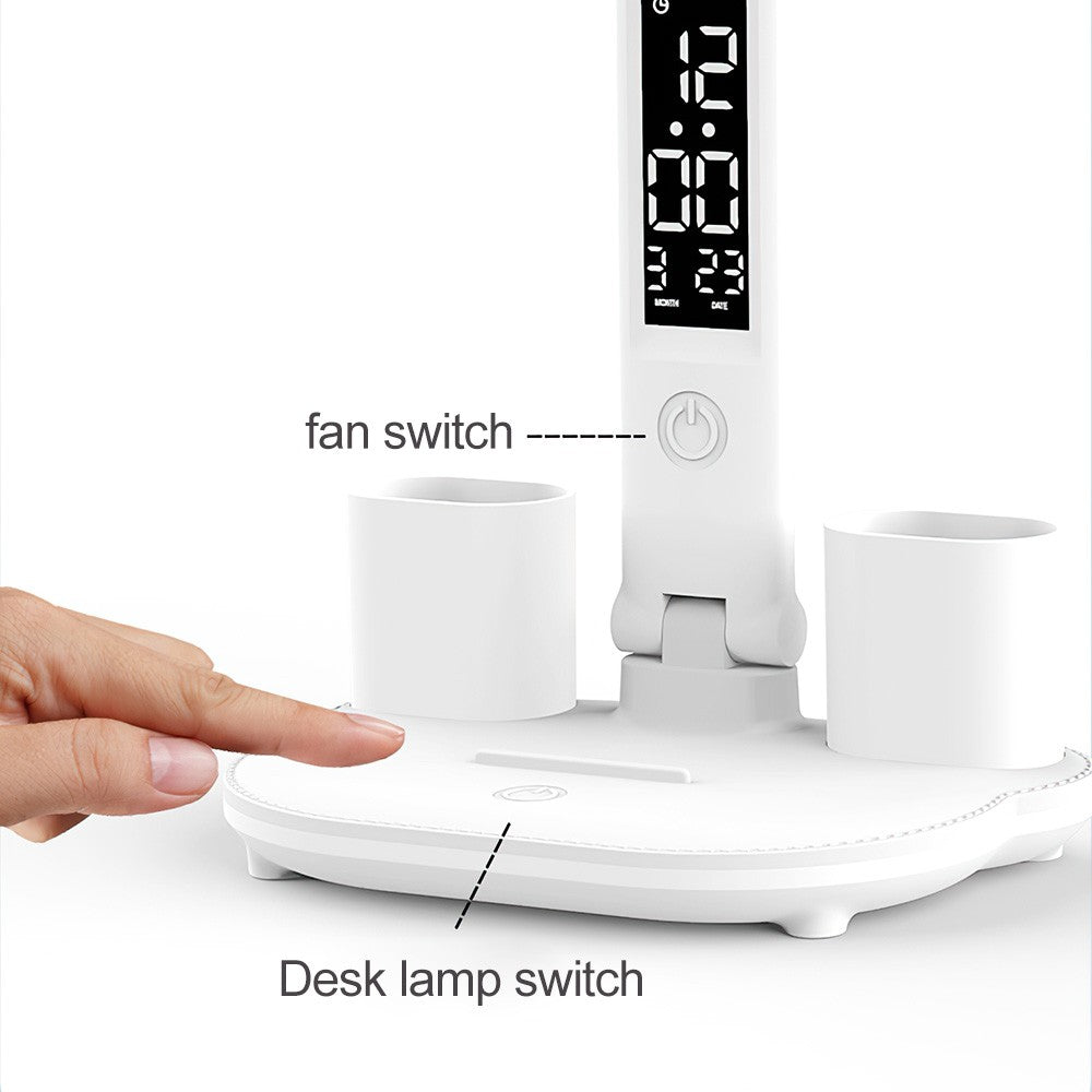 Lampe de lecture de bureau LED 4 têtes avec horloge d'éventail réglable lampe tactile rechargeable