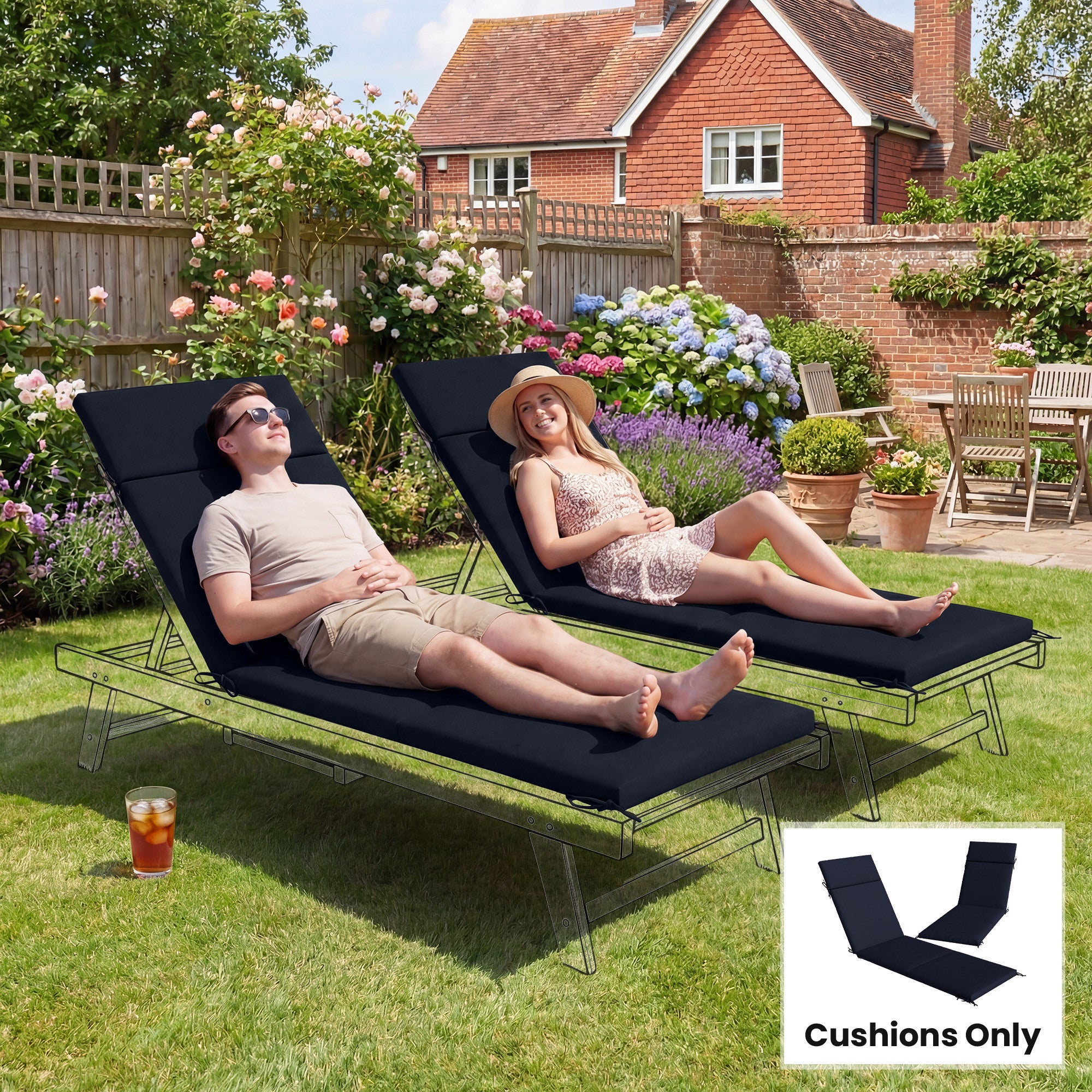 Coussins de salon de la chaise extérieure Set de 2 avec 6 cravates