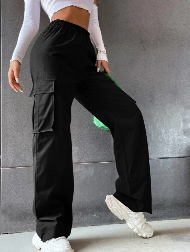 Haute taille large jambe droite jambe libre extérieur Casual Multi Pocket vêtements de travail pantalons