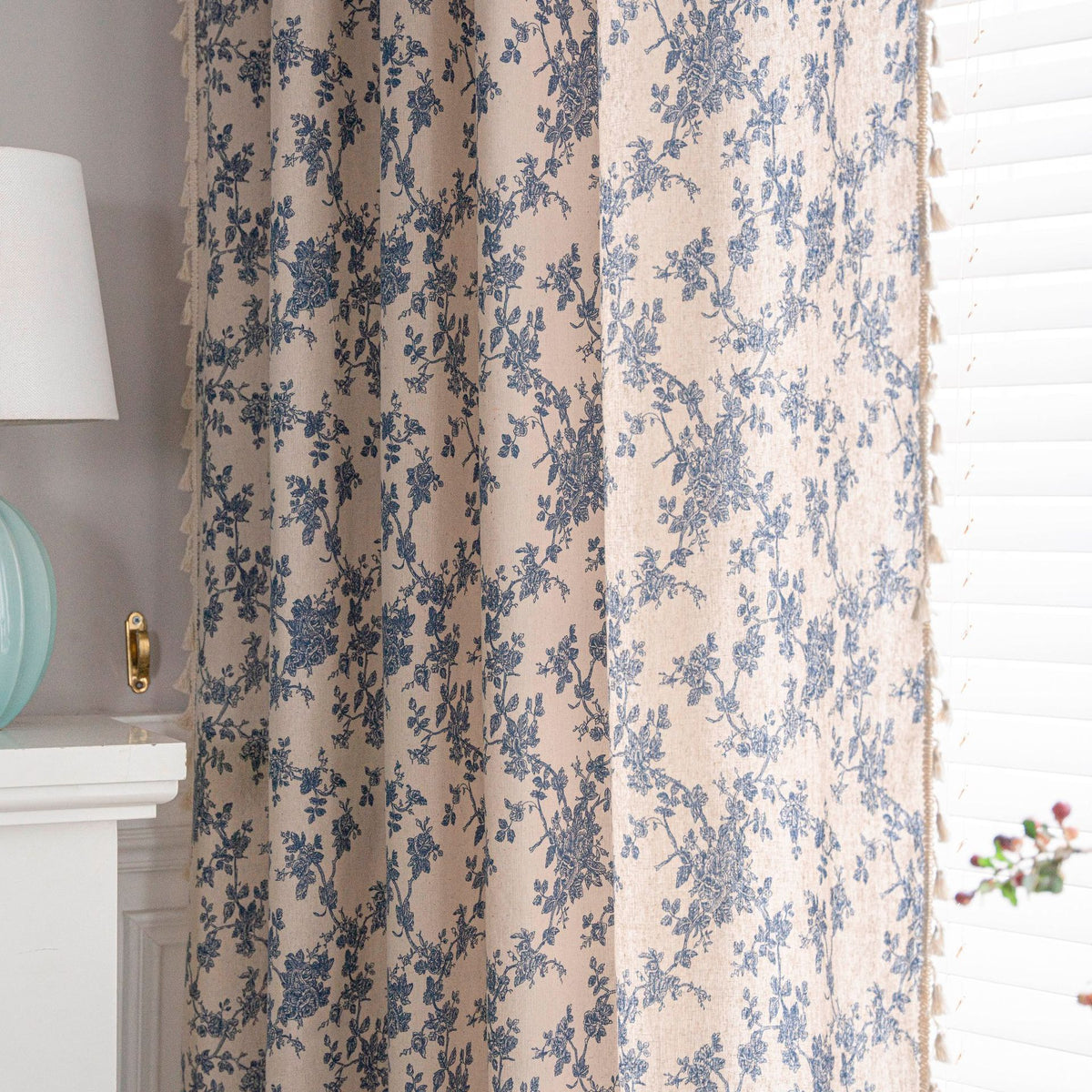 Coton et Linge d'imprimerie Rideau de cuisine Beige Tassel Petite fenêtre Half Shade Bay fenêtre