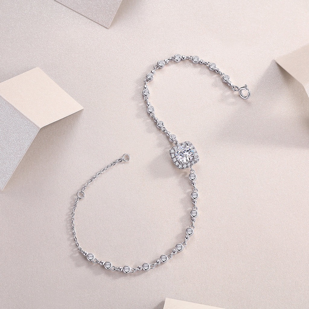 S925 Argent 1ct Coussin Halo Moissanite Bracelet