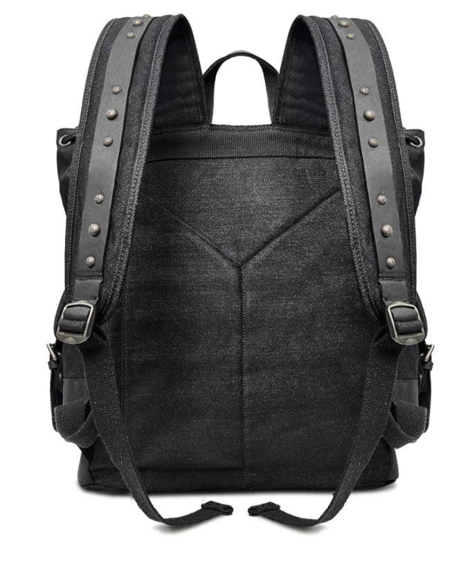 Sac à dos en denim brûlé au laser avec rivets en cuir véritable et fermoir de homard