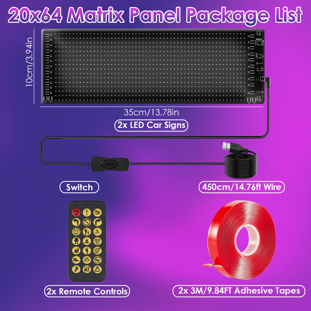 2Pack 16x96 Matrix Devil Eyes lumières pour voiture ultra-mince programmable LED enseignes de voiture avec AP
