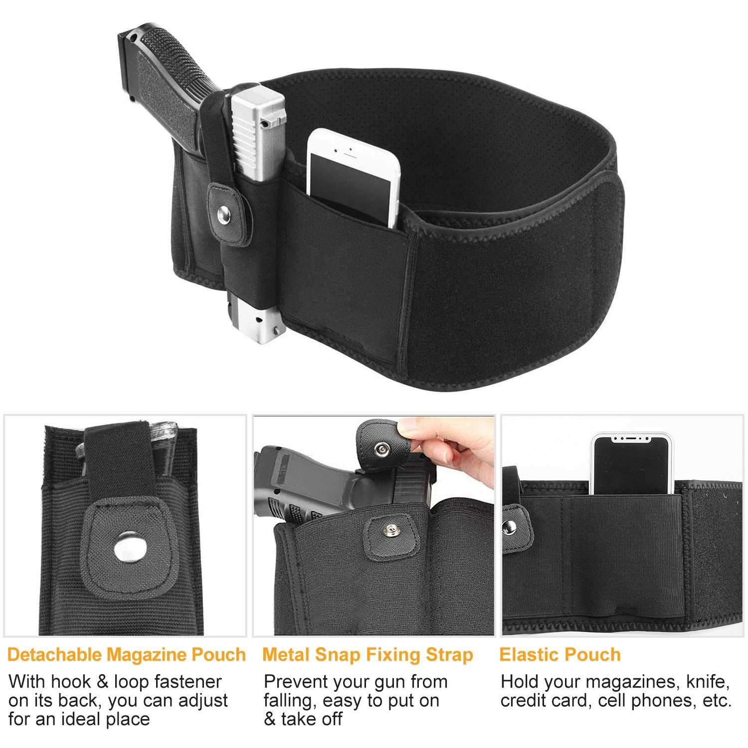 1Pc Belly Band Holster Ajustable Waist Carry Pistolet tactique Pouch Respirant Néoprène