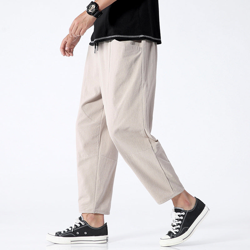 Pantalons de Harem coupés en lin de coton allongé