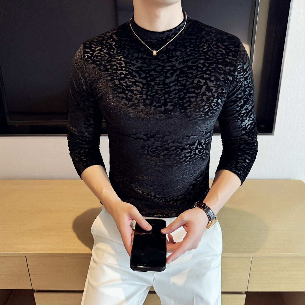 T-shirt à manches longues Jacquard imprimé Leopard