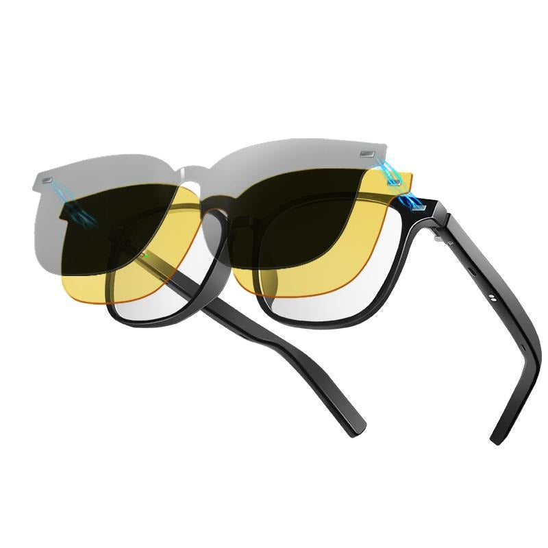 AI Smart Bluetooth Glasses with Interchangeable Magnetic Lenses - UV&Blue Light&Night Vision