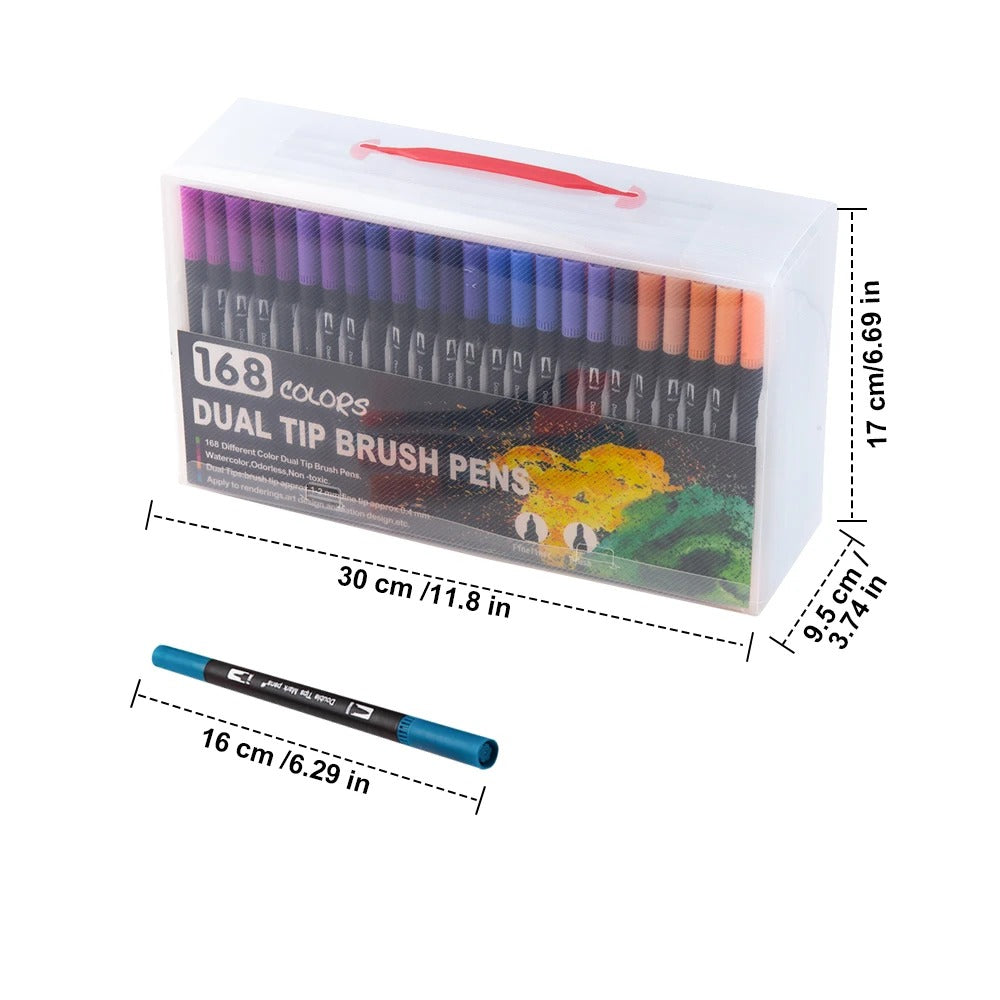 Dual tip markers, 168-color set with carrying case