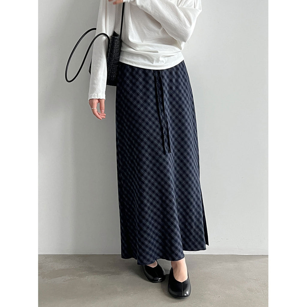 Femme Designer-Style Plaid Élastique-Waist Couleur-Block Jupe à carreaux