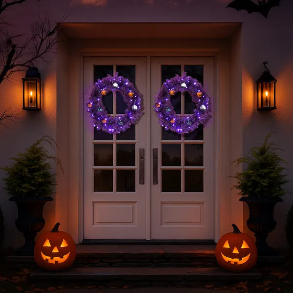 24en Pré-éclairé Halloween-Thème de la couronne de Noël