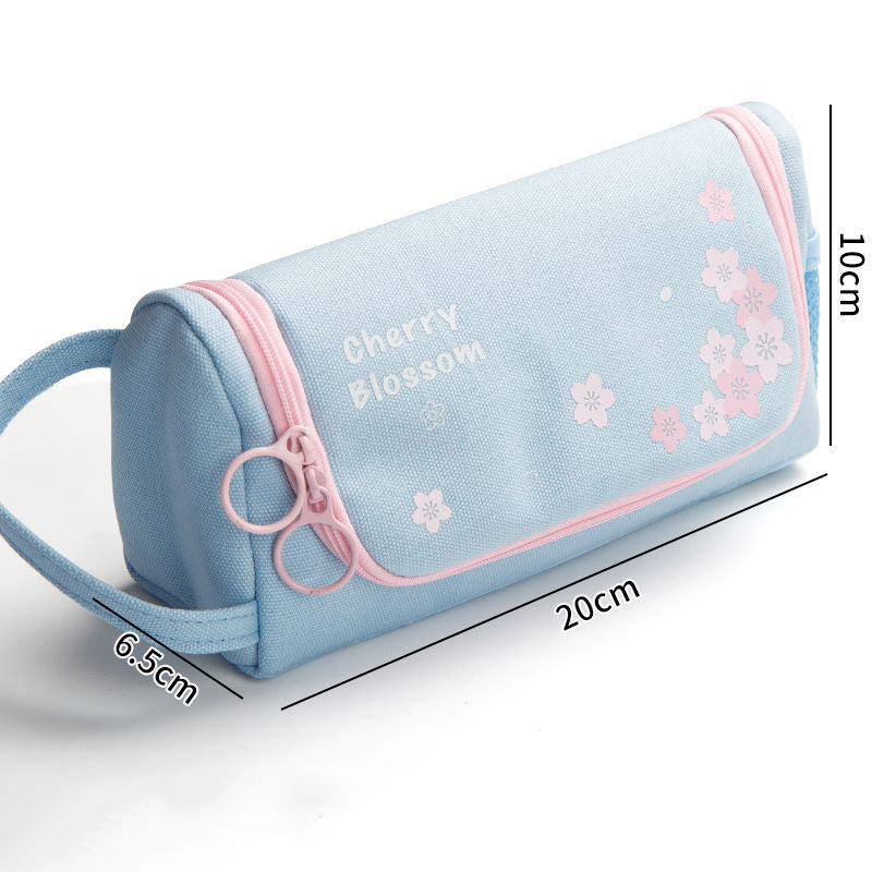 Toile Crayon cas grande capacité simple fille japonais mignon fille Cœur papeterie Box Kore