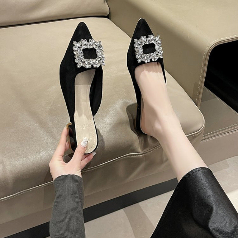 Sandales pointues en Strass à talons en chunky