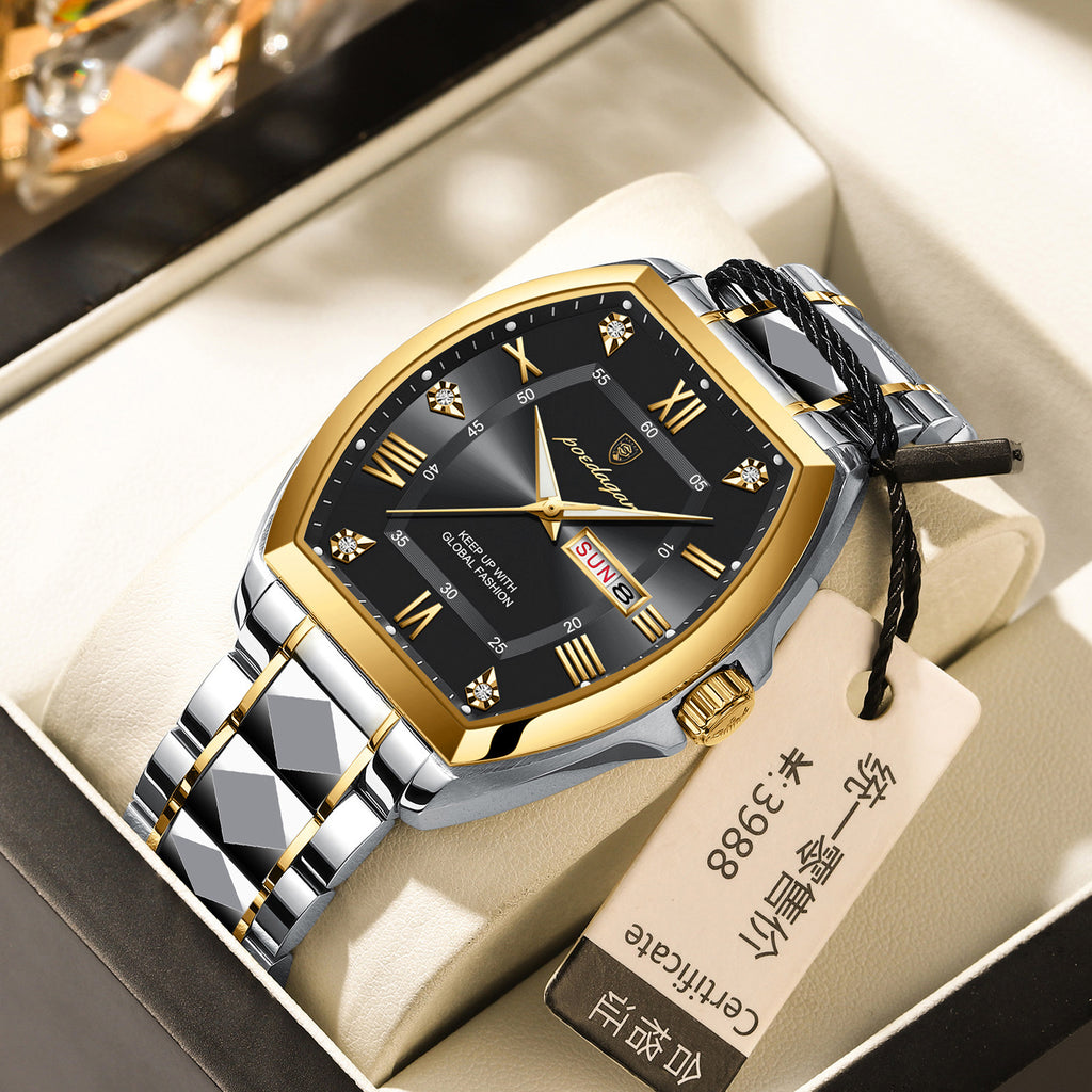 Montre homme à quartz en forme de barrique lumineuse étanche
