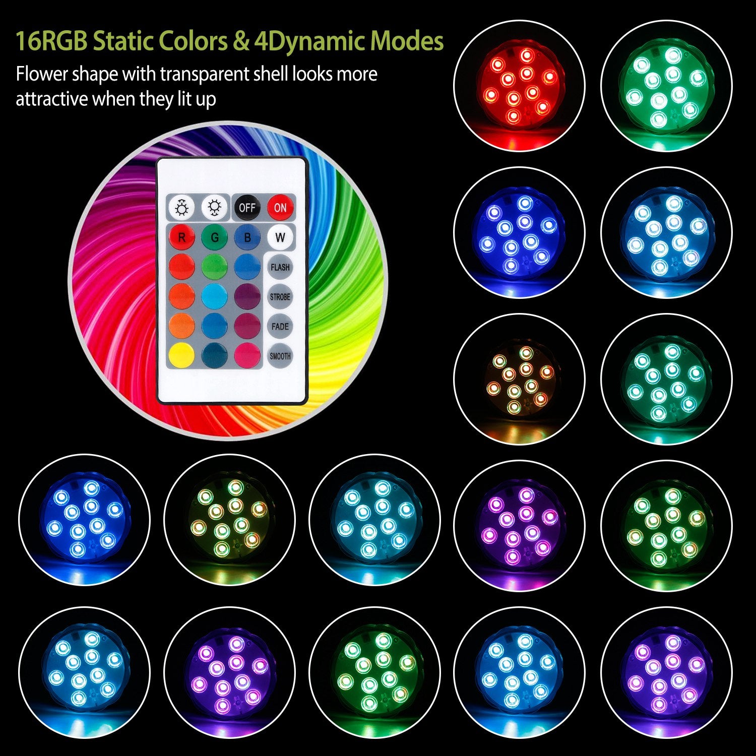 4Pcs RGB Lumières de piscine avec télécommande IP68 sous-marins étanches