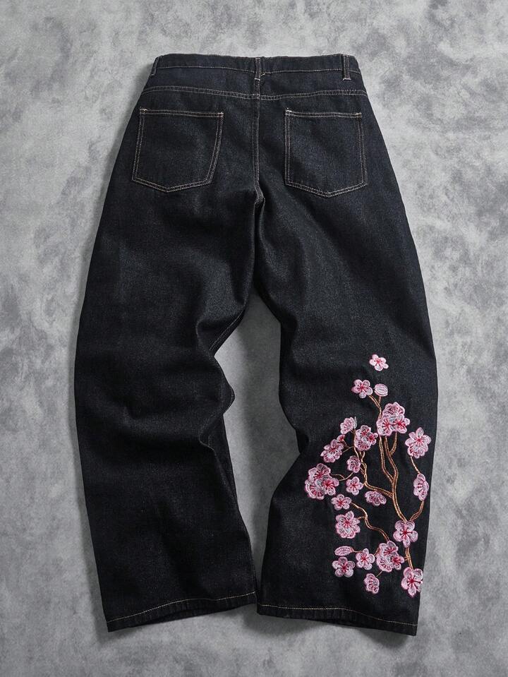 Vintage Jeans denim brodés à cerise-blossom