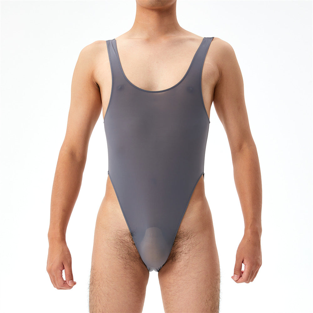 Hautement élastique Plus Taille Transparent Jumpsuit Hommes U Pouch Performance