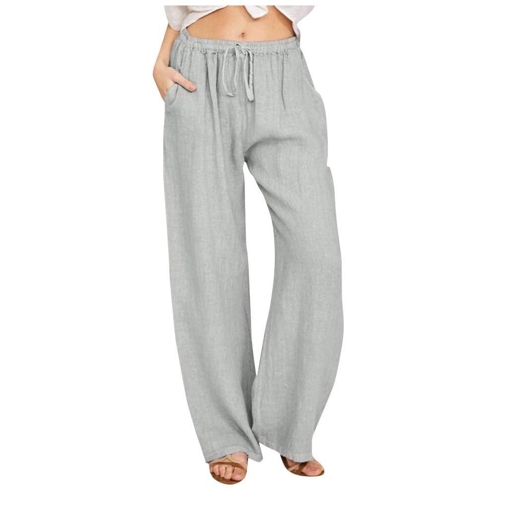 Amazon EBay AliExpress Plus Taille Elastic Waist Femme Long Lin Casual Loose Large Leg Pa