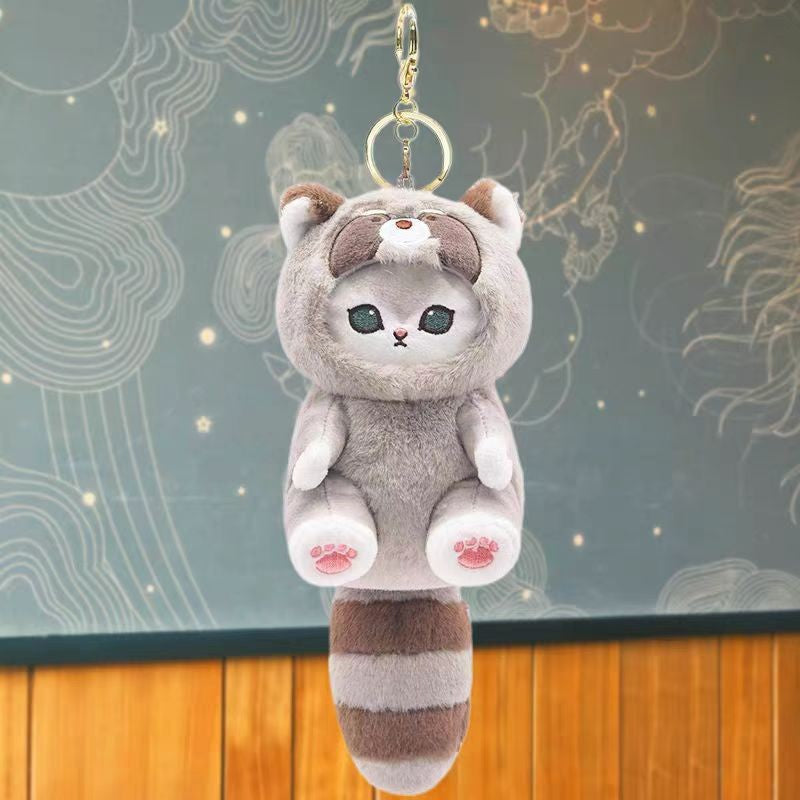 Raccoon Shark Panda Sac en peluche Pendentif Porte-clés mignon