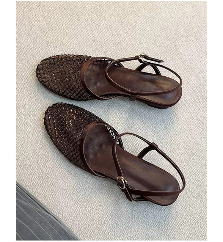 Sandales d'orteils fermées en mailles creuses de style français pour femmes
