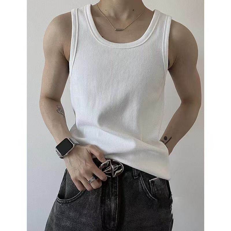 Haut de réservoir à côtes de style américain gris pour hommes