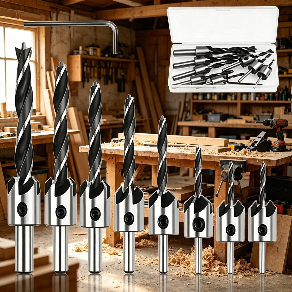 Bit de forage en bois 9-pièces dans une boîte de stockage pour le forage précis en bois