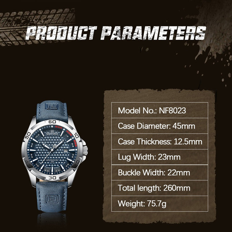 NAVIFORCE Marque Hommes Mode Montres Quartz Homme cuir Stra