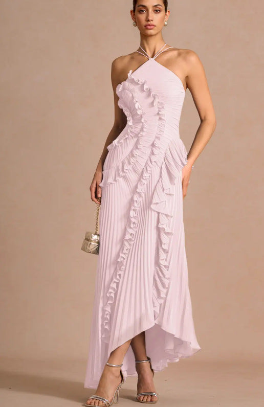 Robe sans dos sexy à col haltère pour femmes
