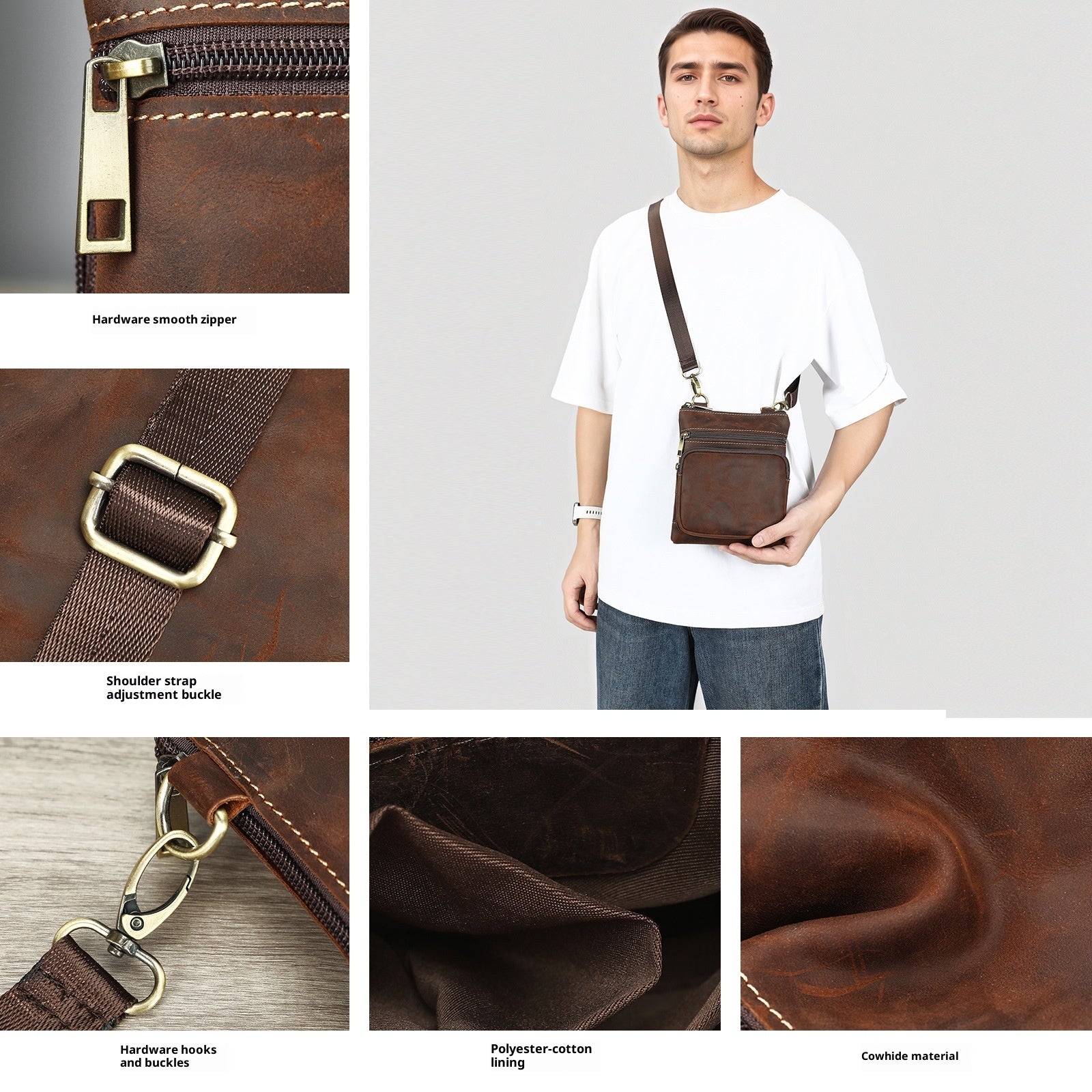 Crazy Horse Cuir Outdoor Retro Loisirs Crossbody Bag