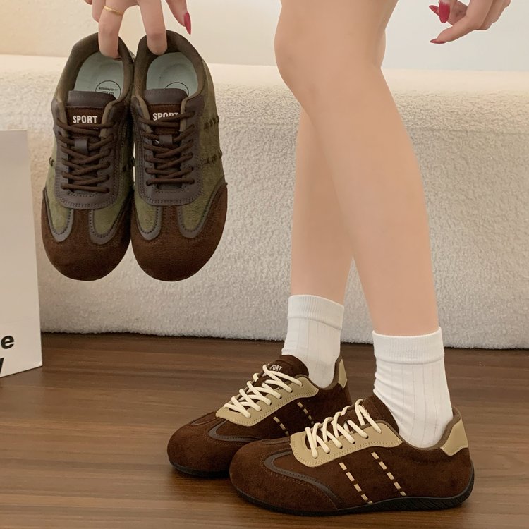 Femmes Retro Suede Mix Sneakers Color Block Pitching Détail Bas Top Dentelle Up Flat Trainers