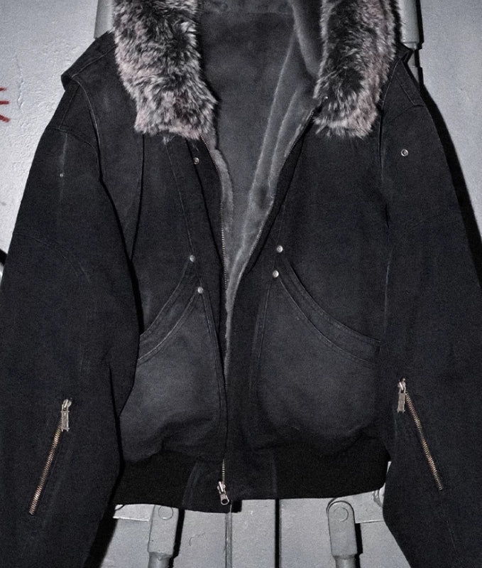 Collier de fourrure Toile lavée Split Mountain Carving Veste