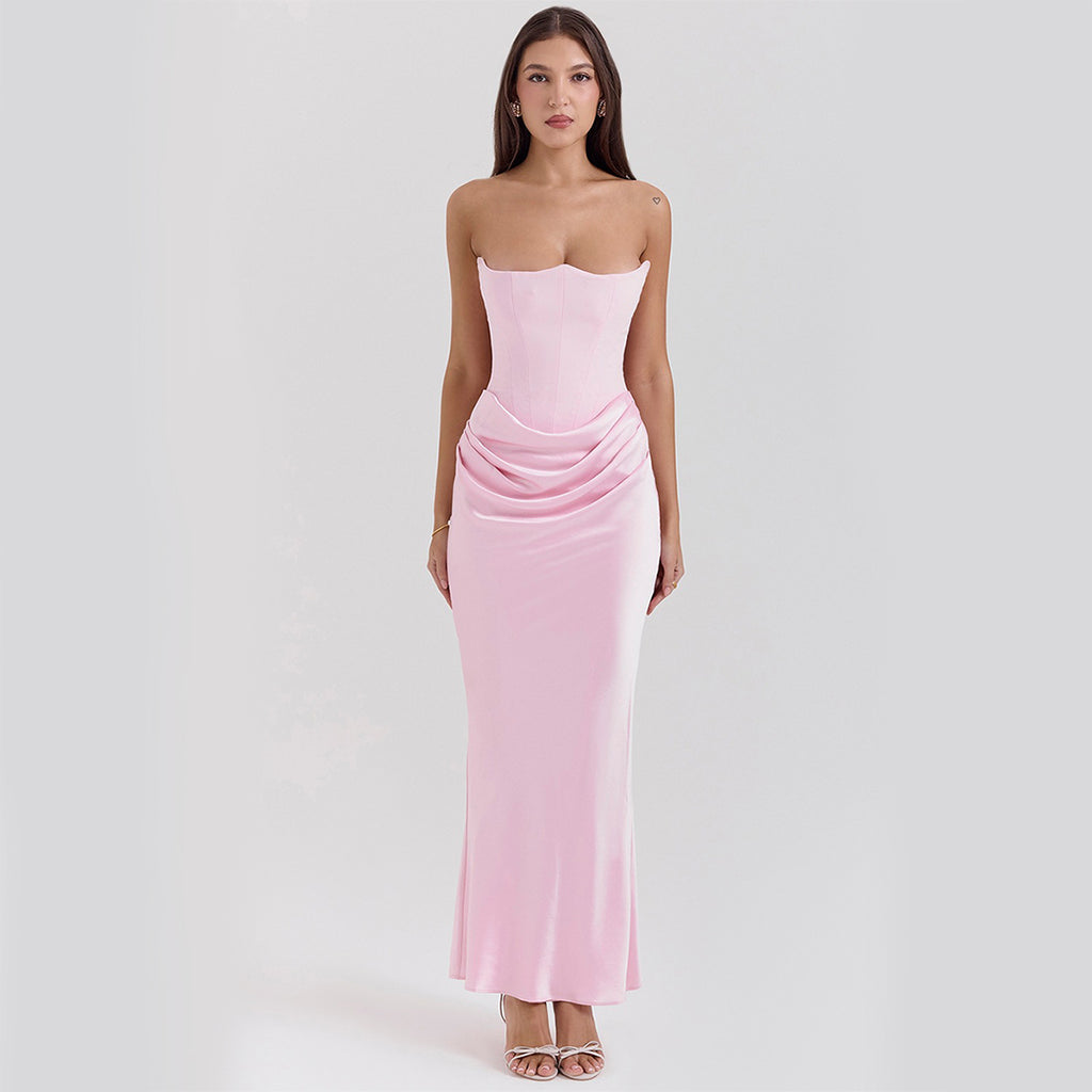 Slim Tube Top Robe longue Sexy Mode Bandeau Robes de soirée sans dos pour les femmes Clo