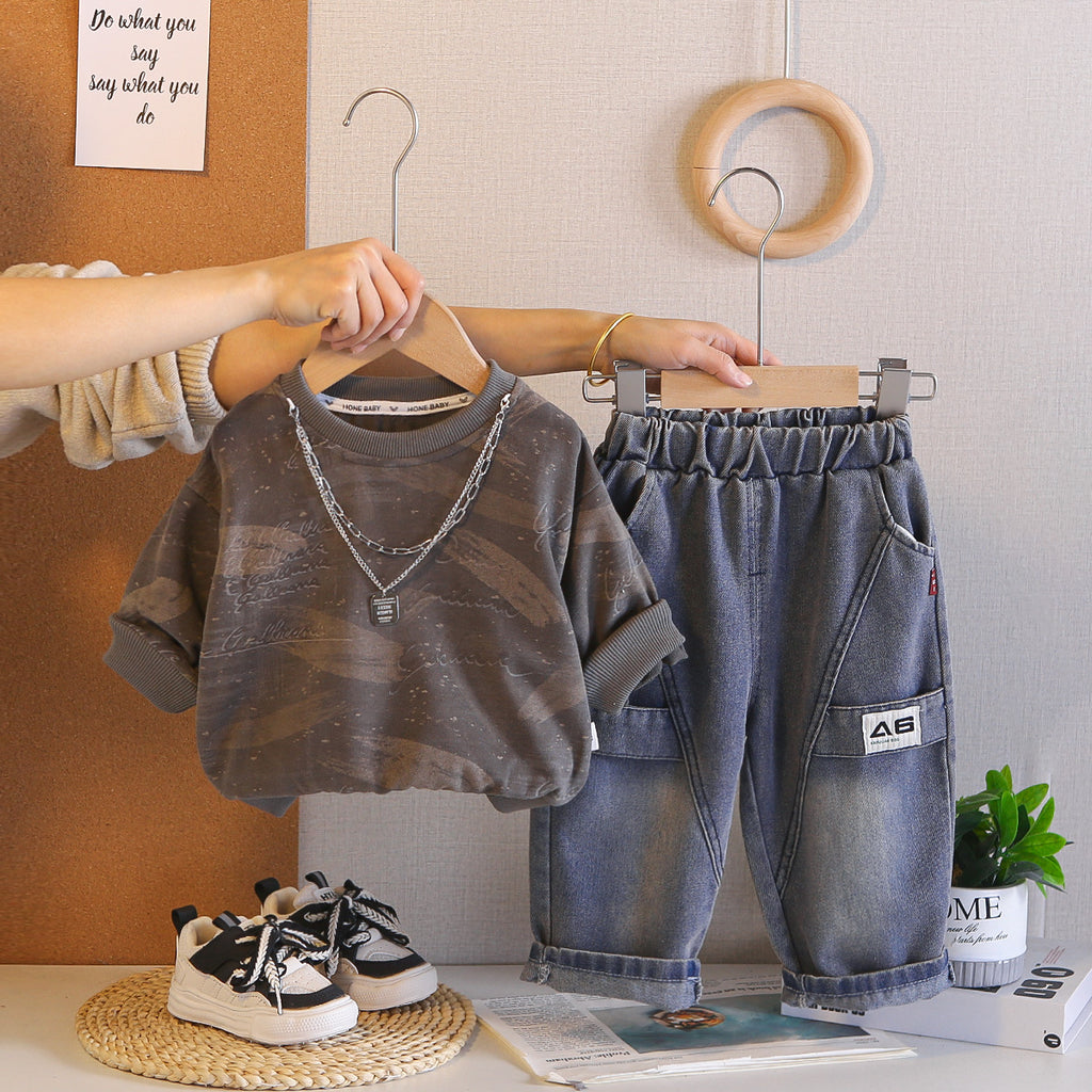 Garçons de printemps à manches longues Hoodie et Pantalons ensemble
