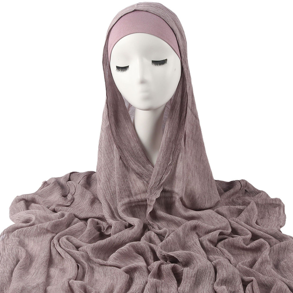 Femmes Solid-couleur plissé Faux Hijab