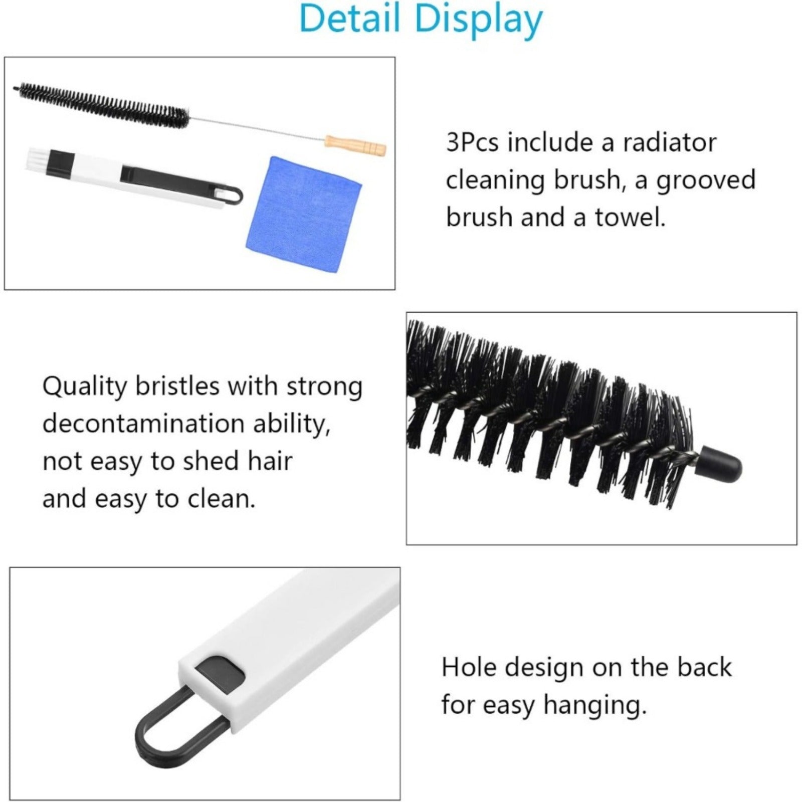 Ensemble de nettoyage de radiateur 3 pièces avec brosse à fente