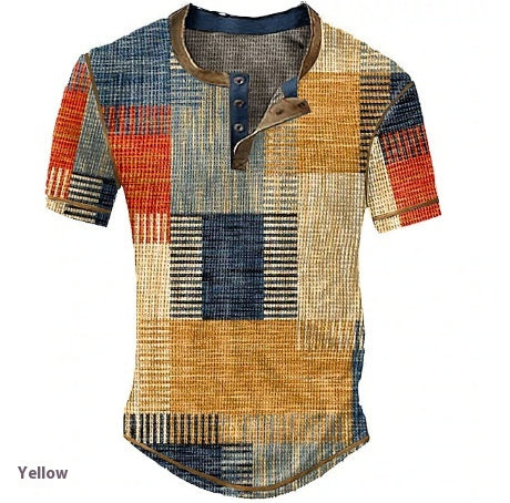 Vêtements Hommes Graphic Plaid Color Block Imprimé Waffle Henley Chemise manches courtes hommes