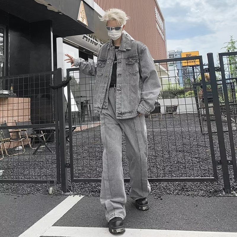 Niche Patchwork Design Lavé et Détresse Veste Denim Pour Hommes
