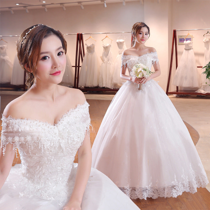 Robe de mariage épaule à épaule Dentelle de mariée Plus Taille Robe de mariage épaule mince